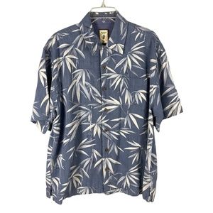 JAMAICA JAXX Mens L Silk Blue White Floral Hawaiian Button Front Shirt